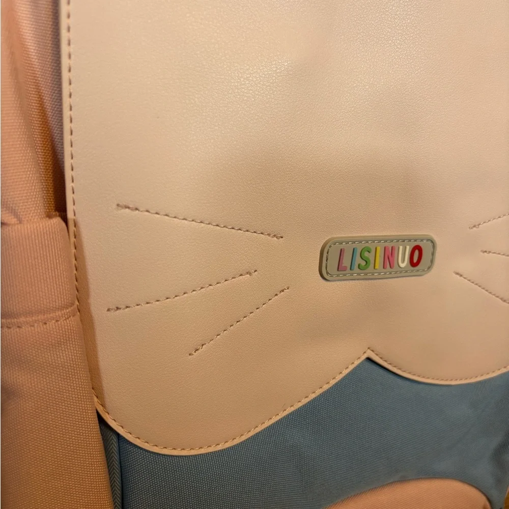 Lisinuo Cat Pink Blue Kitty Bow Backpack Bookbag Travel Carry On Bag